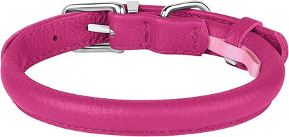 OOPSDOGGY Rolled Leather Dog Collar Soft Roll Collars for Small Medium Large Dogs Puppy (Pink, S, 10"-13")