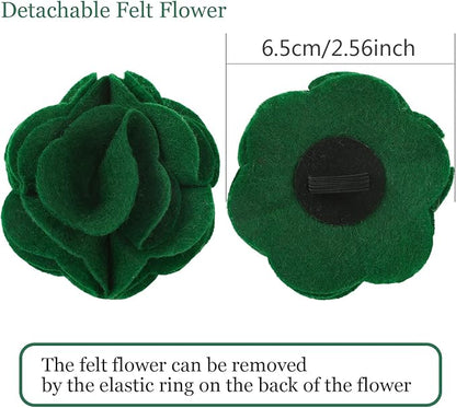 ARING PET Velvet Dog Collars, Dark Green Soft Pet Collar with Detachable Felt Flower Metal Buckle for Puppy Small Medium Large Boy Girl Dogs-XS