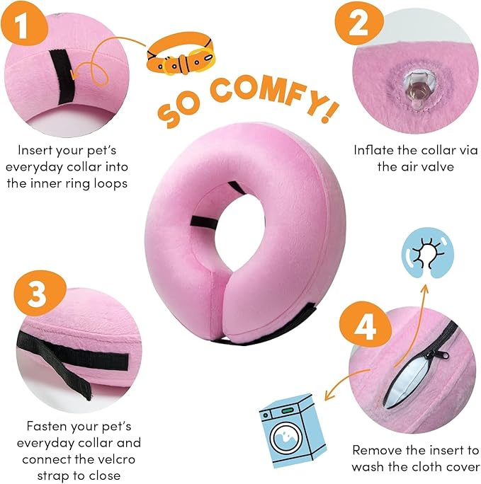 BENCMATE Inflatable Dog Cone Collar Alternative, Soft Dog Cone for Small Medium Large Dogs and Cats, Neck Recovery ECollar Donut Collar After Surgery (XXLarge, Pink)