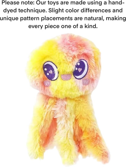 Clairooo Squeaky Dog Toys, Rainbow Crinkle Octopus, Plush Dog Toys for Chewing, Interactive, Soft Fabric for Small, Medium & Large Dogs, Daily Companionship, Training Reward, (Yellow)