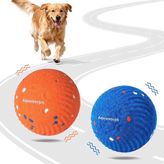 Aquamorph 2 Pack Interactive Dog Balls - Auto Moving Bouncing Vibrating Washable Dog Toys for Large Medium Dogs, Type-C Rechargeable, Blue and Orange, Ripple Pattern