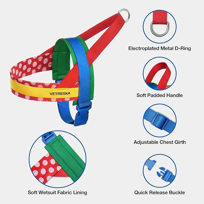 VETRESKA MoMA Dog Harness and Leash Set, No-Pull Puppy Harness for Walking and Training, Easy Walk Dog Harness for Small Medium Dogs, Adjustable, Take Control & Anti-Twist Pet Lead Combo (Red, S)