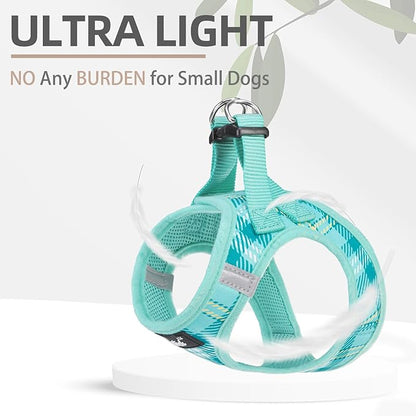 PUPTECK Dog Harness and Leash Set for Small Medium Dogs No Pull Step-in Soft Mesh Puppy Cat Vest Harnesses Reflective at Night, Plaid Pattern Green L