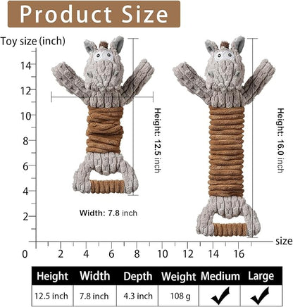 Squeaky Dog Toy, Durable Dog Toy Large Breed, Tug of War Dogs Interactive Toy, Stuffed Plush Puppy Toys with Crinkle Paper for Small, Middle, and Big Dogs(Tug of War Series, Donkey)