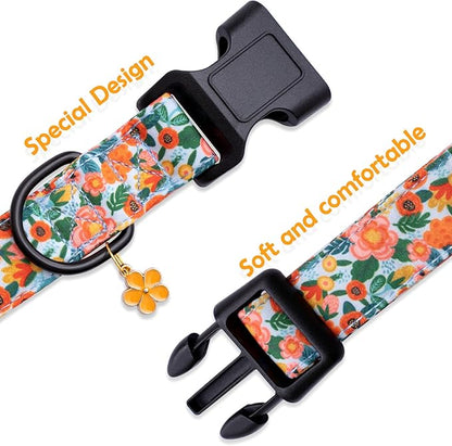 Faygarsle Dog Collar for Small Medium Large Dogs Cute Gaily Colored Puppy Collars for Female Dogs Floral Patterned Pet Collars for Summer Spring Wedding Puppy Girl Dog Collar L