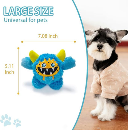 FCCUM Plush Squeaky Dog Ball, Little Monster Puppy Toys Suitable for All Breeds, Chew Guard, Floating Water and Durable Interactive, Round and Soft (Blue, Large)