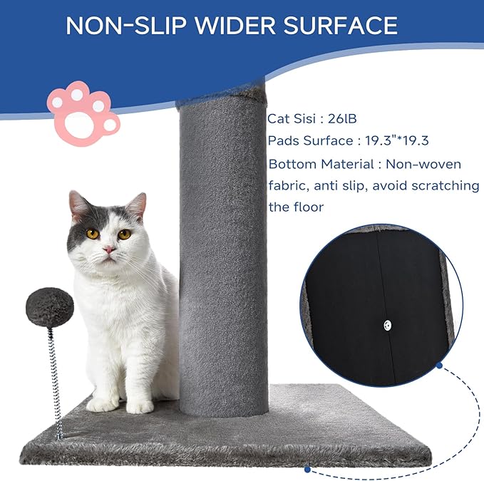 Cat Craft Cat Scratching Post Carpet Scratching Post 41" for Indoor Cats, Tall Cat Scratch Post, Carpet Cat Scratcher with Replaceable Toys, Sturdy Base, Large, Gray