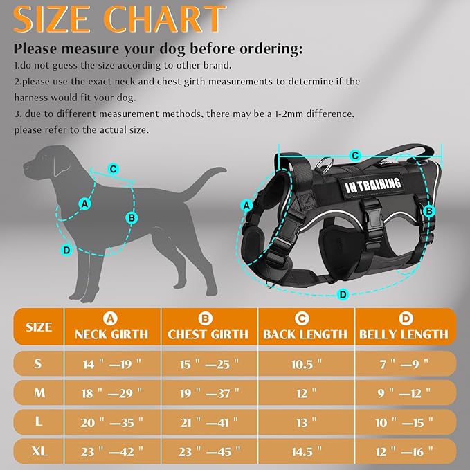 WINSEE Escape Proof Dog Harness, Service Working Molle Harness with Double Handle, Tactical Pet Vest with 4 Patches for Small Medium Large Dogs Walking Hiking Hunting