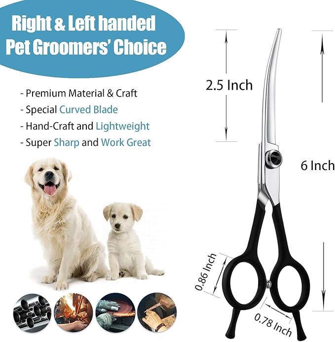 Dream Reach 6" Downward Curved Dog Grooming Scissors for Trimming Face and Paws, Safety Cutting Shears for Pet Dogs and Cats, Professional Pet Grooming Scissors Black