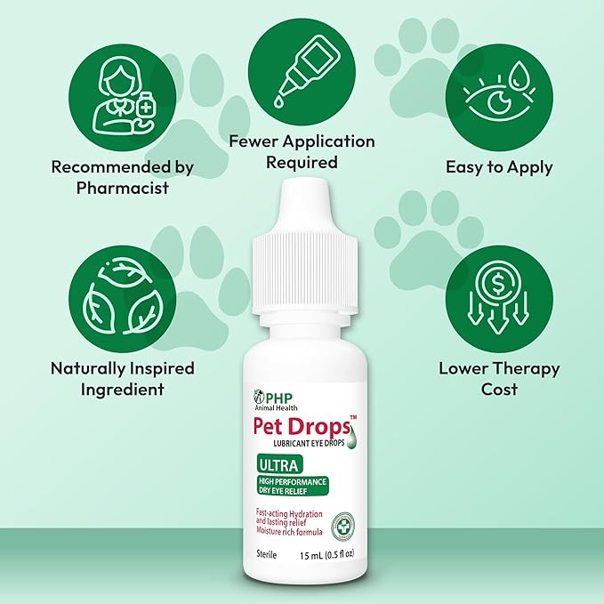 Ultra Lubricant Pet Drops 15 ml - Eye Drops for Cats and Dogs - Moisture Rich Formula, Fast Acting Hydration Dogs Eye Drop for Dry Eyes, Artificial Tears for Extra Dry Eye (Made in U.S.A)