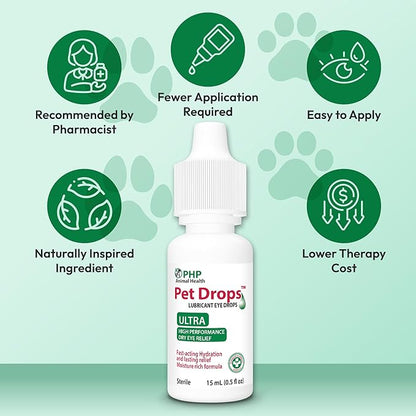 Ultra Lubricant Pet Drops 15 ml - Eye Drops for Cats and Dogs - Moisture Rich Formula, Fast Acting Hydration Dogs Eye Drop for Dry Eyes, Artificial Tears for Extra Dry Eye (Made in U.S.A)