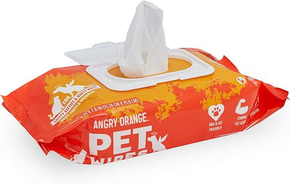 Angry Orange Unscented Pet Wipes - Hypoallergenic & Fragrance-Free With Aloe & Chamomile - Thick Grooming Wipes for Paws, Fur, Butt - Safe for Dogs & Cats, Gentle for Sensitive Skin - 80 Count, 1 Pack