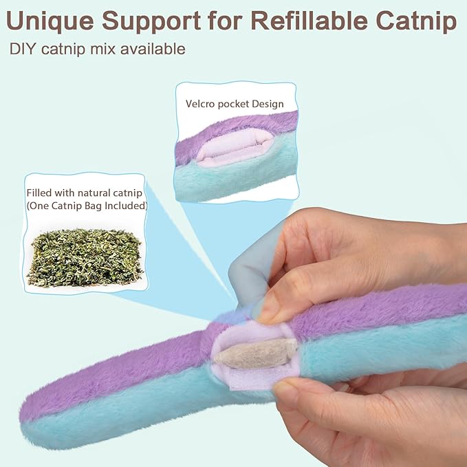 Retro Shaw Refillable Cat Toys 3Pcs with Natural Catnip and Crinkle Sound, Interactive Soft Pillow Kicker Toys for Boredom Relief & Safe Teeth Cleaning, Fun for Indoor Cats Kittens