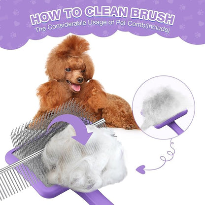 Large Slicker Brush for Dogs,Doodle Brush for Poodles, Goldendoodles, Labradoodle, Extra Long Pins for Detangling Matted Fur & Reducing Shedding, Dog Grooming Kit with Wooden Handle. Purple