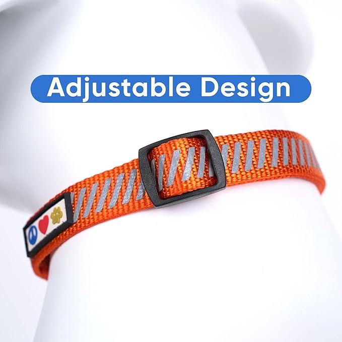 Pawtitas Reflective Dog Collar Reflective Thread Reflective Dog Collar Personalized Name Phone Number Adjustable Collar for Small Dogs Extra Small Puppy Orange Dog Collar Extra Small Breeds