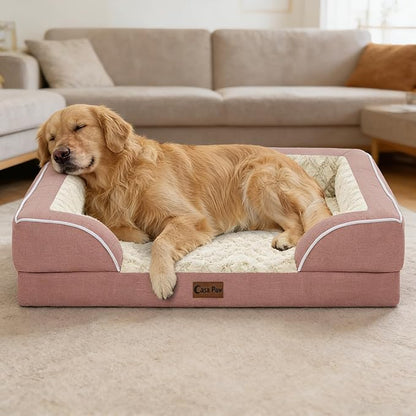 Casa Paw Orthopedic XXL Dog Beds, Waterproof Memory Foam Big Pet Bed for Extra Large Sized Dogs 53x42Inch, Non-Slip Bottom and Egg-Crate Foam Dog Couch Bed with Washable Removable Cover, Pink
