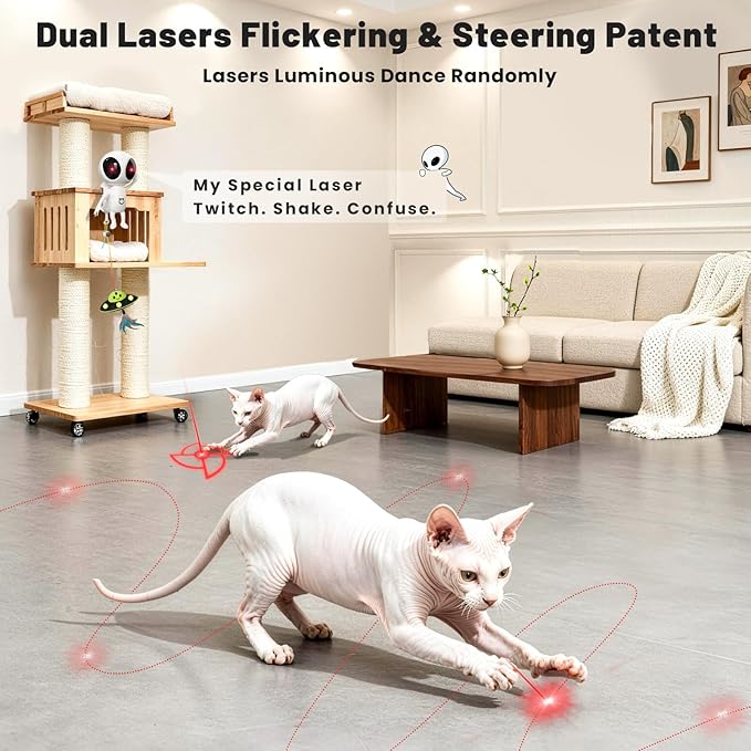 ORSDA Laser Cat Toys for Indoor Cats, 2 in 1 Interactive Automatic Dual Laser & Catnip UFO Dangler for Kitten Toys, Truly Random Trajectory Radar Motion-Activated, Rechargeable 4 Modes, Clamp Design