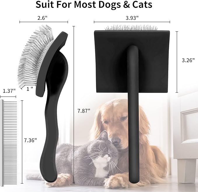 Slicker Brush for Dogs, Large Dog Brush to Long Haired Dogs for Goldendoodles Poodles Doodles Bernedoodles, Long Pin Grooming Kits to Dematting & Reducing Tangles and Fluff, Black