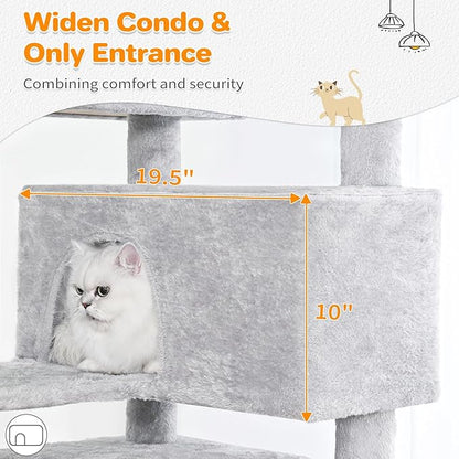 Made4Pets Cat Tree 54in Cat Tower for Indoor Cats Kitten Tree Multi-Level Cat Tree with 2 Condo Furniture Activity Center with Scratching Posts Funny Toys Kittens Pet Play House, Light Grey