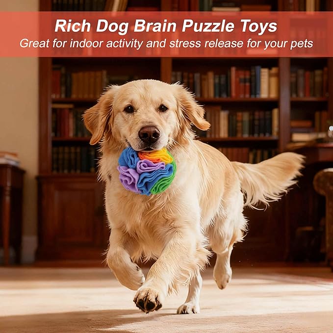 GLIDESMOOTH Snuffle Ball for Dogs, Designed for Small Breeds and Puppies, Interactive Dog Toys, Keeps Pet Busy with Storage Bag Machine Washable, Colorful, Medium