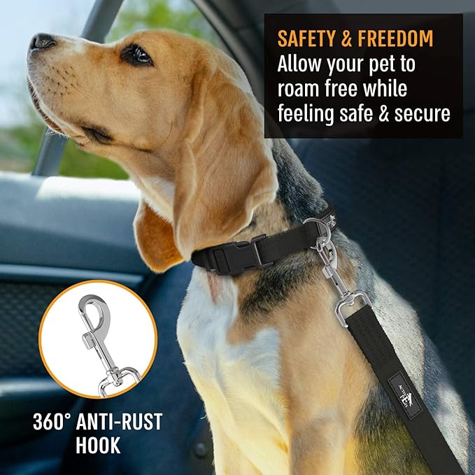 Active Pets Black Car Seat Belt for Dogs, Attaches to Harness & Collar, Adjustable 18" - 24" Travel Restraint System Fits Small - Large Pups for Safety & Comfort, Essential Pet Supplies & Accessories
