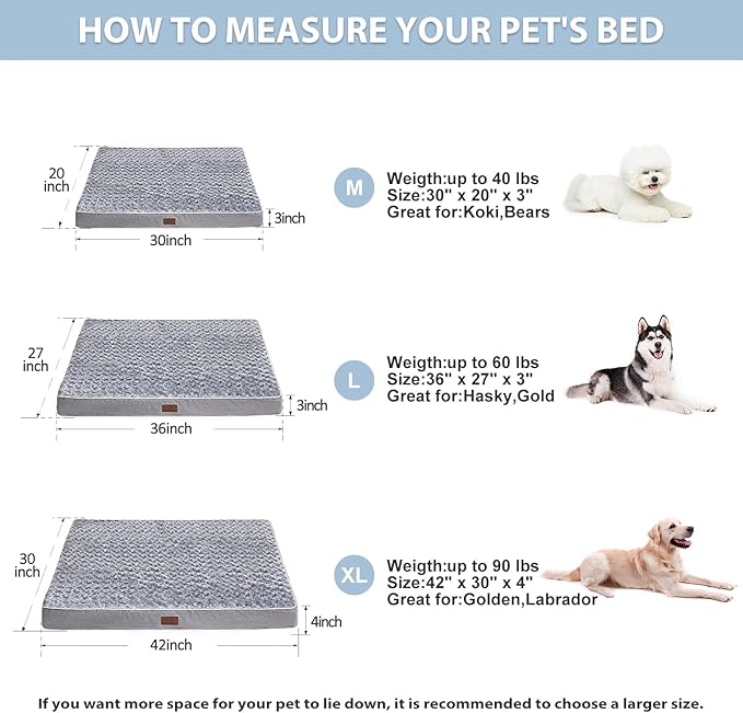 WNPETHOME Orthopedic Large Dog Bed, Large Waterproof Dog Bed with Removable Washable Cover & Anti-Slip Bottom,Egg Crate Foam Pet Bed Mat,Soft Rose Plush Pet Crate Mat