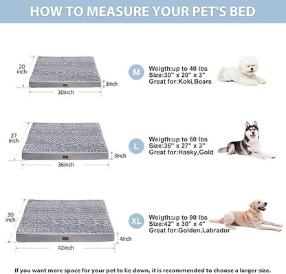 WNPETHOME Orthopedic Large Dog Bed, Large Waterproof Dog Bed with Removable Washable Cover & Anti-Slip Bottom,Egg Crate Foam Pet Bed Mat,Soft Rose Plush Pet Crate Mat