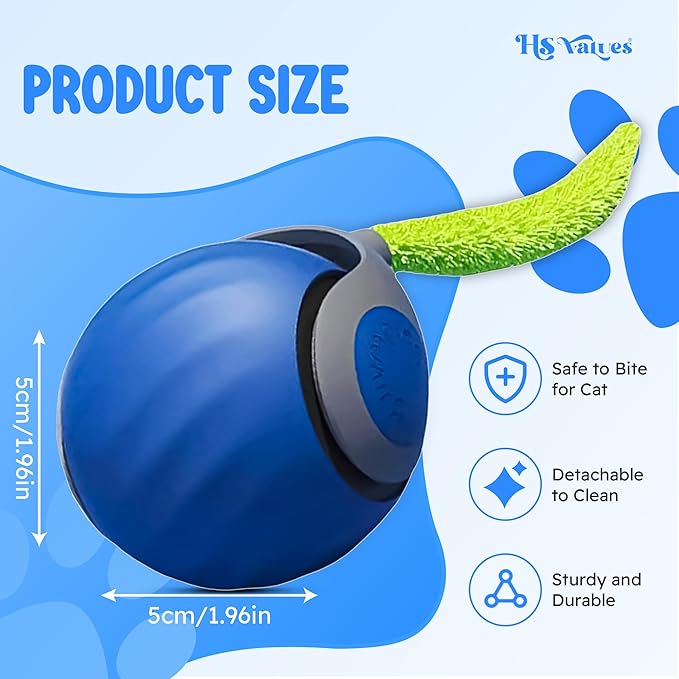 HS VALUES Turbo Tail 3.0 Cat Toy (2-Pack) – 2025 Smart Interactive Cat Toy Ball, Speedy Motion-Activated Toy for Indoor Cats, Rechargeable & Durable Design (Orange & Blue)