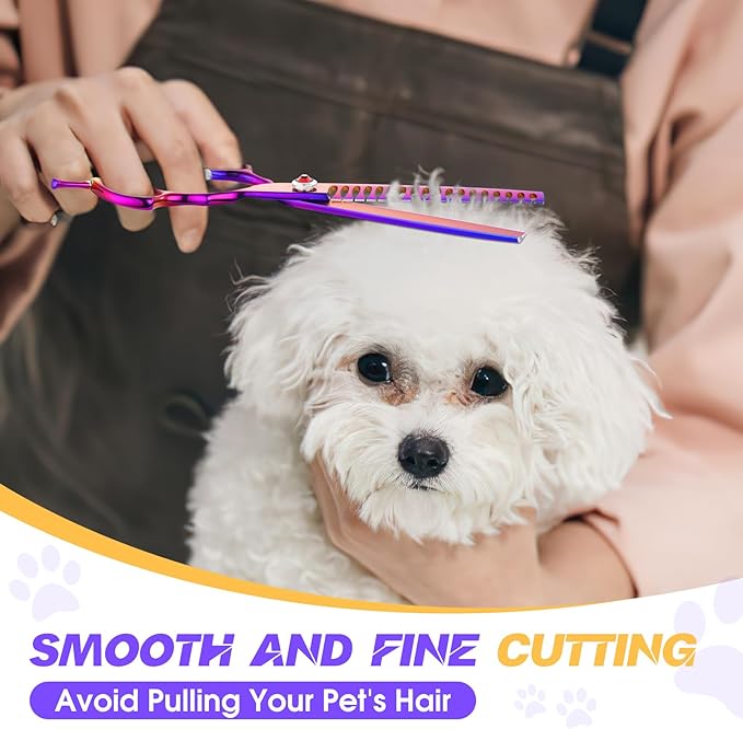 JASON Dog Scissors for Grooming - 7.5" Chunker Scissors for Dog Grooming, Japanese 440C Stainless Steel Chunking Shears with Diamond Adjustable Screw (18 Teeth, Purple) Christmas Gift