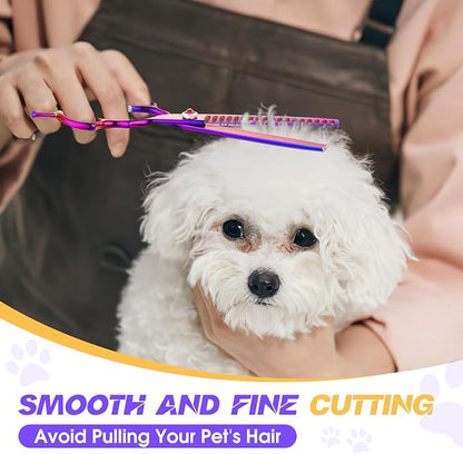 JASON Dog Scissors for Grooming - 7.5" Chunker Scissors for Dog Grooming, Japanese 440C Stainless Steel Chunking Shears with Diamond Adjustable Screw (18 Teeth, Purple) Christmas Gift