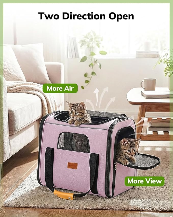 Morpilot Portable Cat Carrier - Soft Cat Carrier for Medium Cats and Puppy up to 15lbs,with Dual-Sided Cushion, Secure Buckle and Foldable Bowl, Dog Carriers for Small Dogs - Pet Carrier (Pink)
