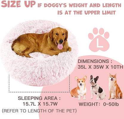 Himax Dog Beds for Large Dogs, Comfort Dogs Bed with Blanket Attached, Calming Anti-Anxiety Fluffy Dog Bed Washable (20"/26"/35") Pink