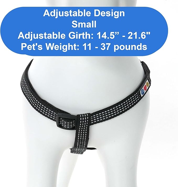 Pawtitas Reflective Step-in Dog Harness – Adjustable No-Pull Vest for Puppies to Seniors, Safe & Comfortable, S Black