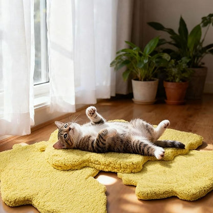 BrightRow 3 Pack Self Warming Pet Bed Leaf Shape Self Heating Cat Dog Mat Washable Thermal Sleeping Pad for Indoor Outdoor Hedgehog, Bunny, Sugar Glider, Rat, Chinchilla(Light Yellow,Medium-18 x24)