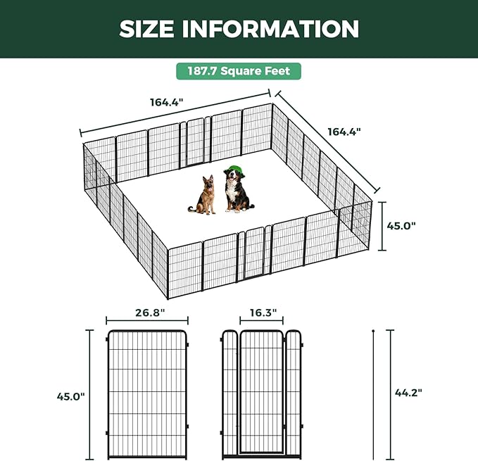 FXW Homeplus Unleashed Indoor Dog Playpen - Stress-Free and Safe Play, Heavy Duty 45 Inch 24 Panels Dog Pen for Medium and Large Dogs, Black│Patented