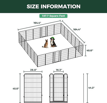 FXW Homeplus Unleashed Indoor Dog Playpen - Stress-Free and Safe Play, Heavy Duty 45 Inch 24 Panels Dog Pen for Medium and Large Dogs, Black│Patented