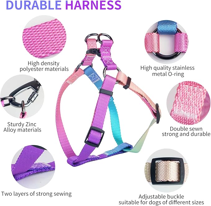 AIITLE Step in Dog Harness Collar Leash Set - Adjustable No Pull Dog Halter Harness - Comfortable Padded Handle - Easy Control for Walking - for Extra-Small Breed Dogs, Pink Gradient XS