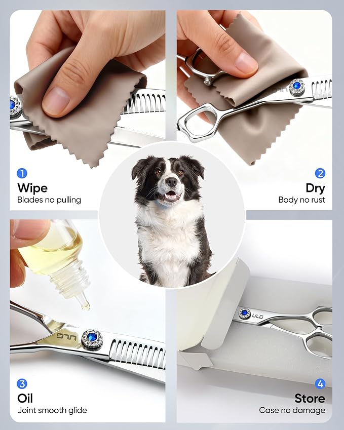 ULG 7.0" Curved Professional Dog Grooming Shears 30-Tooth Precision Thinning (55-60%) Japanese 440C Stainless Steel Adjustable Tension & Universal Left & Right Hand Use