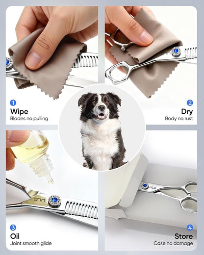 ULG 7.0" Curved Professional Dog Grooming Shears 30-Tooth Precision Thinning (55-60%) Japanese 440C Stainless Steel Adjustable Tension & Universal Left & Right Hand Use