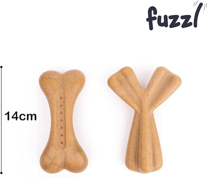 Fuzzl Puppy & Small Dog Chew Toy Tasty Bacon Flavour Twin Pack - Bone and Wishbone - Soft and Durable Chew Toys for Puppies and Small Dogs