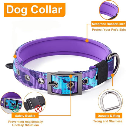 Annchwool No Pull Dog Harness,Heavy Duty Collar & Leash Set-Leash with Double Handle & Car Seatbelt Clip-Easy Control for Walking Training Medium Large Size Dogs(Camo Purple,M)