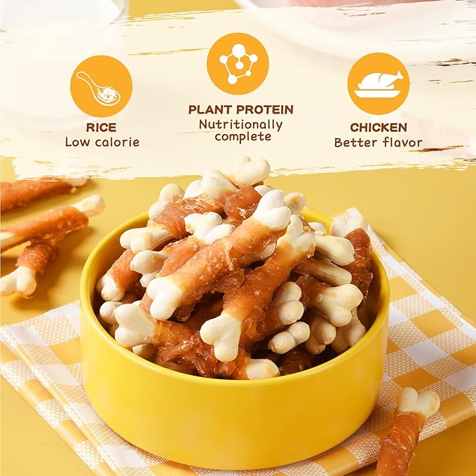 PAWUP Chicken Wrapped Puppy Chew Bones, Digestible Soft-Core Dental Chews, Real Chicken, Gentle Teething Treats for Small & Medium Dogs, 12.5 oz