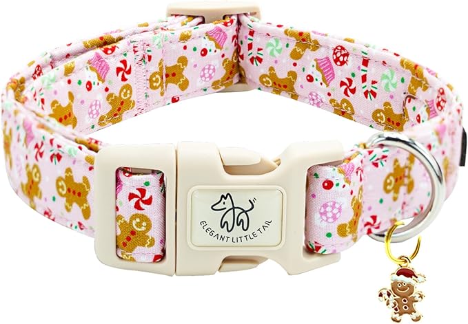 Elegant littlle Tail Christmas Dog Collar, Pink Pet Collars Soft Cotton Winter Dog Collar with Quick Release Buckle Pet Puppy Collars for Small Medium Large Dogs