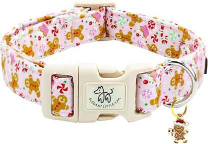 Elegant littlle Tail Christmas Dog Collar, Pink Pet Collars Soft Cotton Winter Dog Collar with Quick Release Buckle Pet Puppy Collars for Small Medium Large Dogs