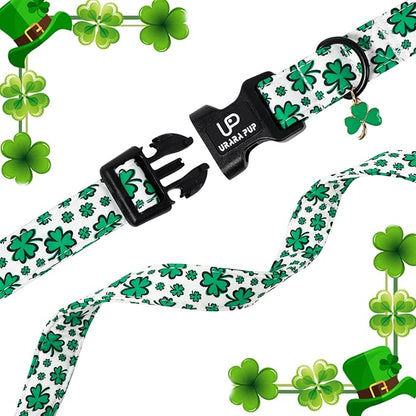 St. Patrick's Day Dog Collar, UP URARA PUP Shamrock Adjustable Pet Collar with Quick Release, Dog Accessories for Small Medium Large Dogs
