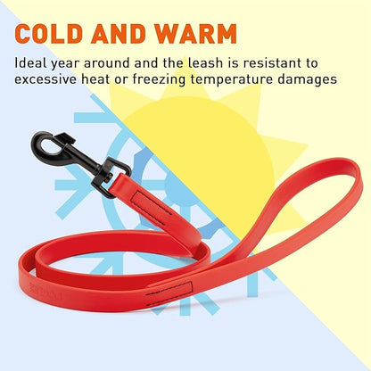 Dogline Biothane Waterproof Dog Leash Strong Coated Nylon Webbing with Black Hardware Odor-Proof Easy to Clean High Performance for Small or Large Dogs Made in USA 4 or 6 ft Lead, Cherry Red