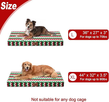 Tail Stories Outdoor Extra Large Dog Bed, Christmas Waterproof Dog Bed for Large Dogs, Egg Crate Foam XL Pet Bed with Removable Washable Oxford Cooling Cover, Stripe