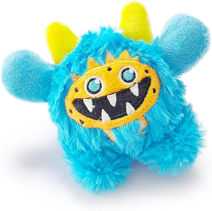 FCCUM Plush Squeaky Dog Toy Ball, Chew Guard, Soft and Comfortable, Training and Companionship, Little Monster Puppy Toys Suitable for All Breeds, (Blue, Small)