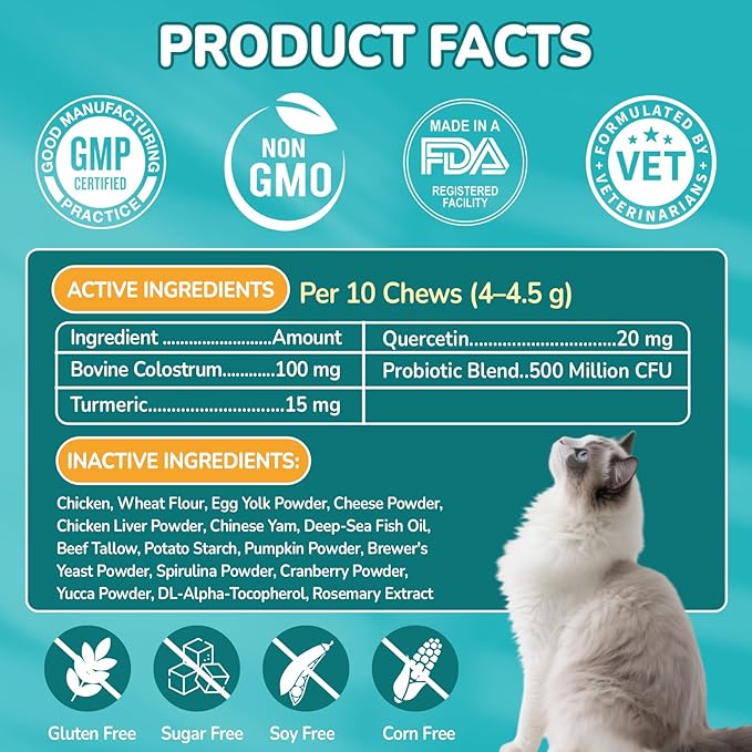 Woyamay Cat Allergy Relief for Cats, 500 Crunchy & Creamy Anti-Itch and Immunity Chews for Itchy Skin, Paws, Eyes, Ears| Stop Licking & Scratching, Supports Seasonal Itching, Chicken Flavor