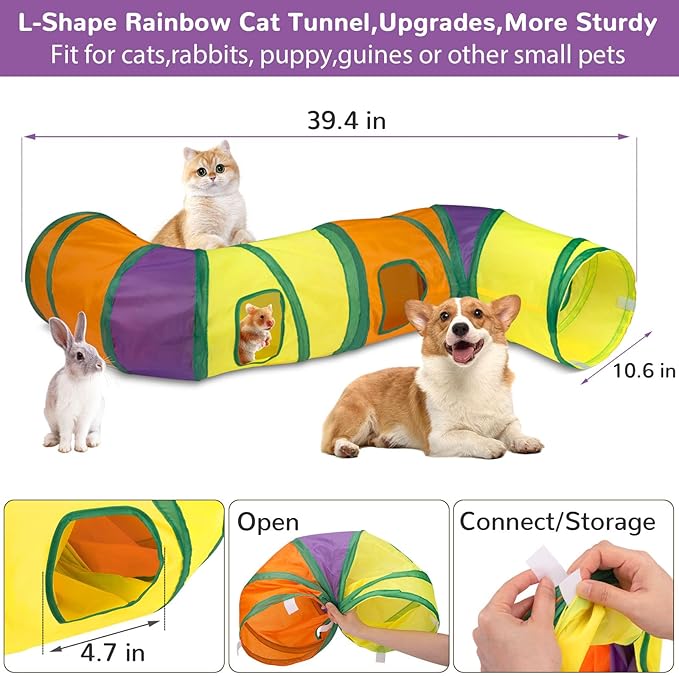Retro Shaw 33Pcs Cat Toys with Tunnels, Interactive Kitten Toys for Indoor Cats Kitty, Collapsible Cat Tube Tent Feather Wand Teaser Bell Fuzzy Ball Crinkly Springs Mouse - Large Cat Tunnel Toys Set